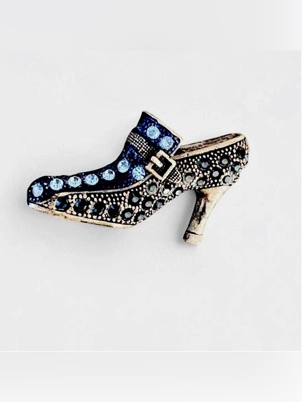 Vintage Cinderella Slipper Brooch With Blue Rhinestones and Marcasite Design